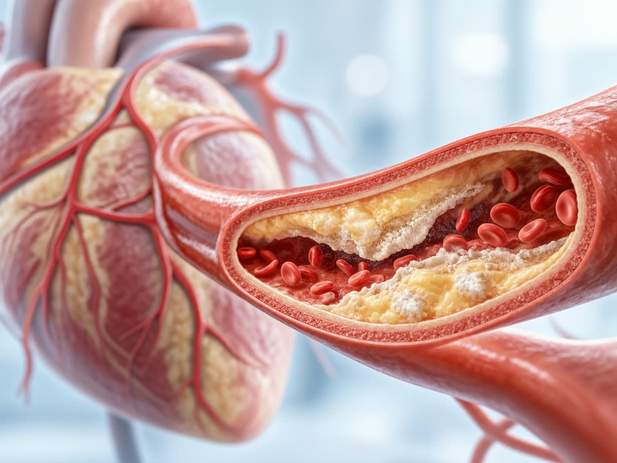 Cross-section visualization of plaque buildup inside a coronary artery near the heart — the site where calcium blockages form